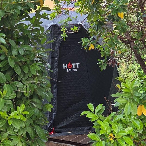 Bastutält från Hott Sauna hos en kund, foto ur en recension