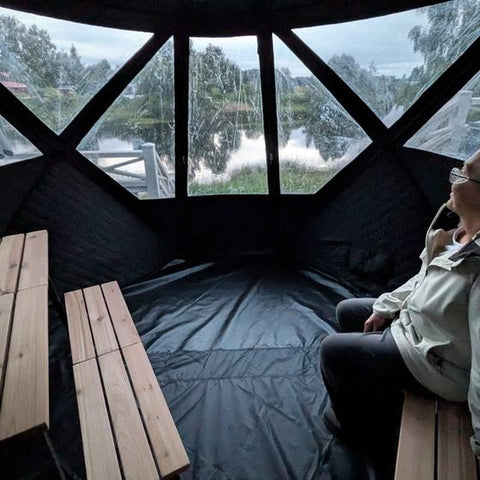 Bastutält från Hott Sauna hos en kund, foto ur en recension