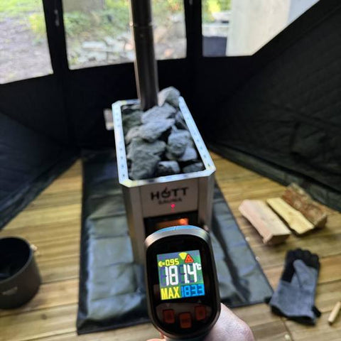 Bastutält från Hott Sauna hos en kund, foto ur en recension