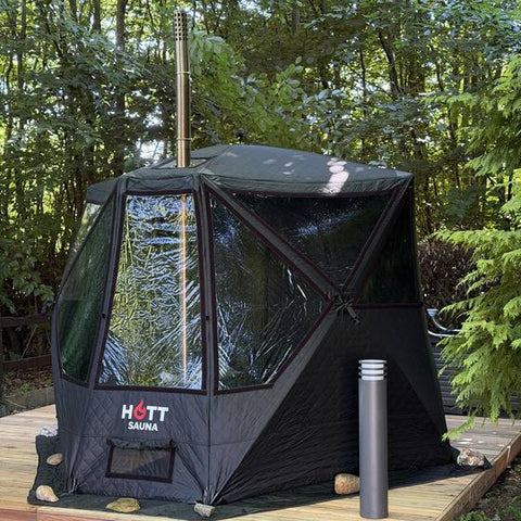 Bastutält från Hott Sauna hos en kund, foto ur en recension
